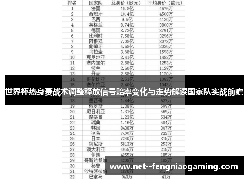世界杯热身赛战术调整释放信号赔率变化与走势解读国家队实战前瞻